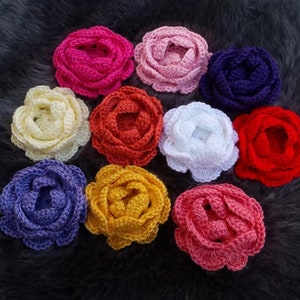 Large Crochet Cabbage Rose Flowers , 4&quot; diameter 1.5&quot; tall, applique,bow center hairbow,bow supply accent,decor,embellishment many colors