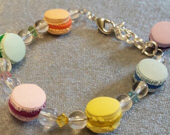 Child Kids Bracelet  French Macarons Hand Crafted in Polymer Clay with Swarovski Crystals