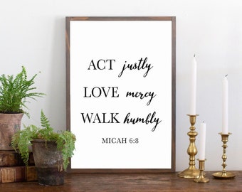 Act Justly, Love Mercy, Walk Humbly; Framed Wood Scripture Art;  Micah 6:8 Sign; Bible Verse Sign; Scripture Home Decor; Child's Room Decor