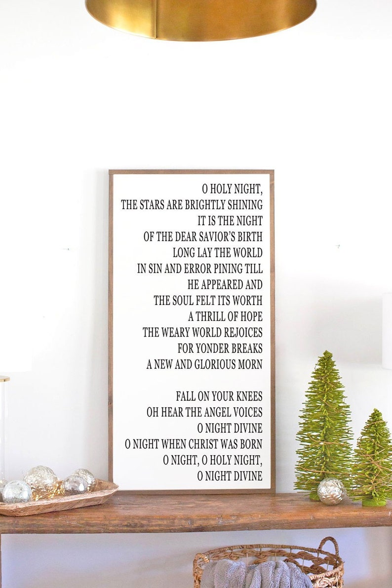 O Holy Night framed wood sign Christmas carol song lyrics Etsy
