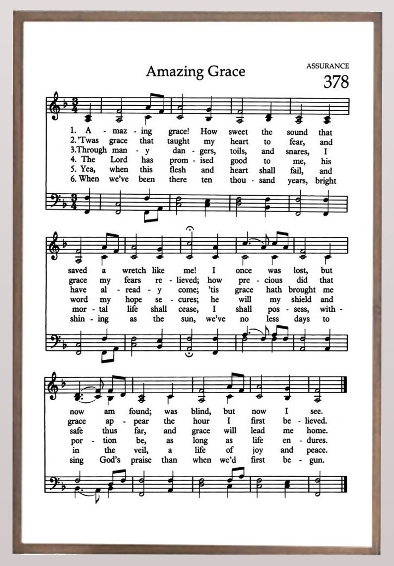 Amazing Grace Sheet Music Sign Hymn Sheet Music Framed Wood | Etsy
