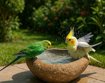Parrot Bird Bath, Natural Stone Bath Bowl for Parrots