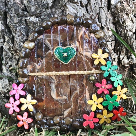 Fairy Door Wood Flowers And Heart Window Etsy