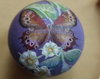 Knob for Up Dating Furniture, UP CYCLE MAGIC, Makes Furniture Fancy, Purple& Brown Butterfly Knob, Decorative Knob, Hand Painted Butterfly.