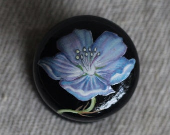 Country style hand painted flower knob, blue flower, black knob, dresser and furniture knob, painted shabby chic decor, floral interior pull