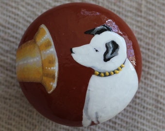 Knob for Dressers and Wood Furniture Drawers, 50 mm Dog Knob, 45 mm Dog Handle, 35 mm Dog Pull, His Master's Voice Dog Pull, Terrier Dog Art