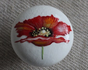 Perillas de cajones de amapola, tiradores de muebles, perillas pintadas a mano para muebles de dormitorio, manijas de flores para aparadores y cajones, pintadas para cajones.