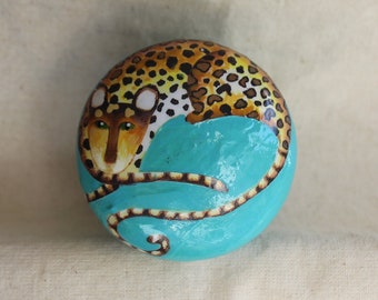 knob, knobs, dresser knob, large pull, hand painted, decoupage, leopard, baby leopard, painted knobs, leopard knob, Africa, African theme,