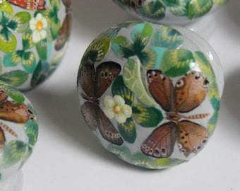 Large Knobs For Drawers, Dressers, Cabinets, Grey Knob, Butterfly Knob, Hand Painted Brown Butterfly Handles For Upcycling Furniture. 50 mm.