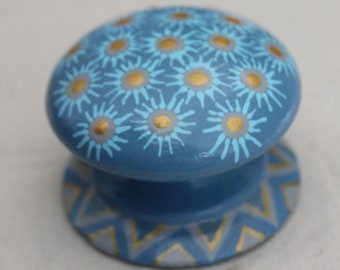 hand painted dresser knob, painted knobs, teal, turquoise,gold handles, teal knob, blue knob, star design, gold decor, blue decor, pulls