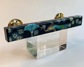 LARGE D Handles, Peacock Handle, Painted Pulls For Chest of Drawers, Cabinets. Deep Blue Pull 17 cm. Mid-Night Blue Bird & Stars Knob Pull.