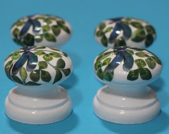 white knobs, white decor, dragonfly design, green and blue, leaves and foliage, modern interiors, upcycle, painted furniture, knobs, pulls.