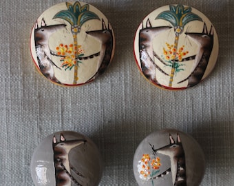 Knob, Handles & Pulls, Red HAND PAINTED Knobs. Fox With Orange Flowers, Grey Decor, Quirky And Decorative  Handle For Upcycling Furniture.