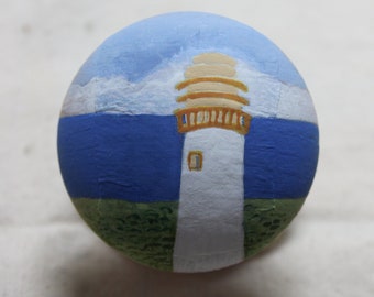 Knobs, Dresser Knobs, Drawer Handles and Knobs, Hand Painted Lighthouse Knob, Lighthouse Art, Seaside Decor, Seaside Home, Blue Knobs & Pull