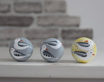 Knob, Knobs, Handles & Pulls. Cute Seagull Knob For Up-Dating, Upcycling And Transforming Furniture. Blue, Yellow, Grey Painted Bird Knob.