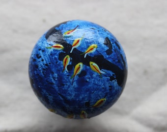 small tetra fish knob, neon fish knob, tropical fish knob, blue knob, blue knobs with painted tetra fish, fish decor, sea blue handles pulls