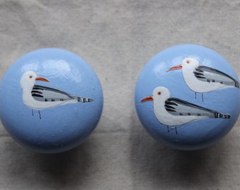 small furniture knobs, grey knobs, tiny 3 cm knobs, tiny bird knob, seagull knob, sea gull knobs, seagull handles, painted birds, bird pulls