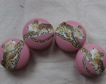 Replacement Knobs, Upcycle Furniture, Replacement Handles & Cabinet Pulls, Knobs For Dresser, Large Hand Painted Pink Knobs, Leopard Decor.
