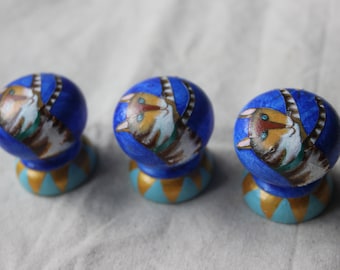 knob, hand painted cat knob, cats, star, painted cat, blue knob, painted decor, shabby chic handpainted interior, tabby cat with gold star.