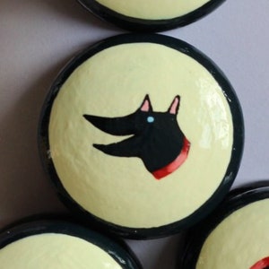 knob, dresser knob, painted dog knob, black dog, black and cream decor, children&#39;s decor, painted furniture, black knob, laughing dog knobs.