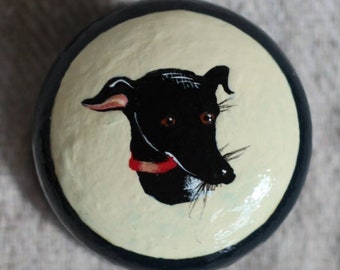 Dresser Knob, Knobs, Decorative Knob, Painted Knob, Custom Dog Knob, Black Dog Design, Dog Image, furniture and cabinet knob, upcycle wood.