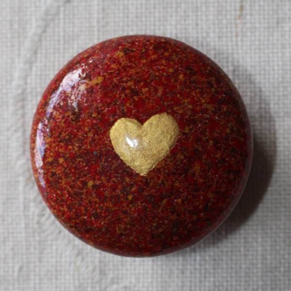 knobs, small knobs, drawer knob, red knobs, heart, dresser knob, hand painted furniture, gold red knob, decorative knob, red decor, upcycle.