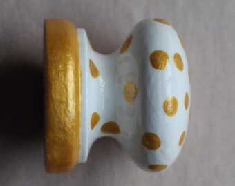 Knobs, dresser and drawer knob, white gold knob, spotty knobs, polka dot knob, white decor, gold decor, Hand Painted, for all furniture knob