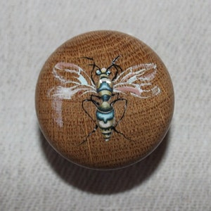 painted knobs, natural wood dresser knobs, butterfly hand painted and insect design, painted and decoupage furniture, unique oak knobs.