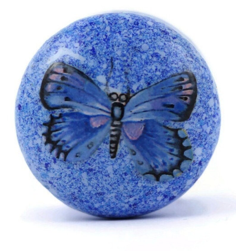 Beautiful Blue Butterfly Dresser Knob. Speckle Effect. Etsy