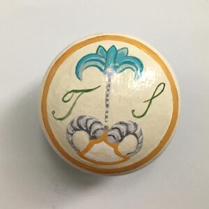 Initial Knob, Decorative Hand Painted Handle With YOUR INITIAL'S. Monogramed Furniture Knob, Turquoise & Gold Letter Handles And Pulls. 50mm