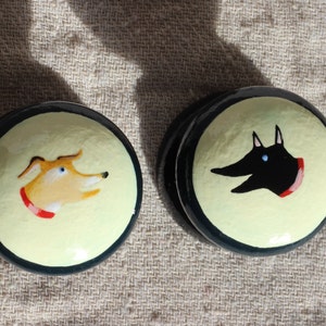 Knob, knobs, dresser knobs, pulls, cabinet knob, painted knobs, dog knobs, tan dog, hand painted dog knob, handpainted dog knobs animal art.