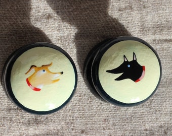 Knob, knobs, dresser knobs, pulls, cabinet knob, painted knobs, dog knobs, tan dog, hand painted dog knob, handpainted dog knobs animal art.