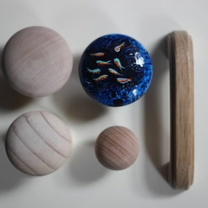 Ocean & Seaweed D Handles, Knobs and Pulls For Recycling Furniture. Replacement Knobs For Sea-Side Homes. Hand painted Fish, Deep Blue Knob.