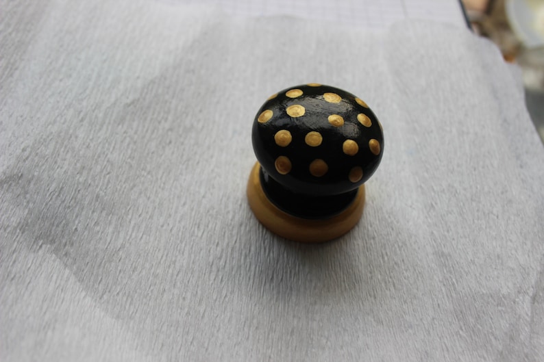 funky unique hand painted drawer pull knob neutral colours home decor modern natural decor black and gold dotty knob contrasting colour