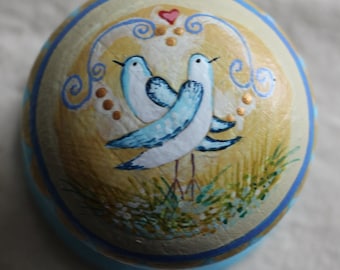 bird knob, rustic style, handles and pulls, rustic style handles, bluebird love heart, love heart knob, bird + heart knobs, painted bird.