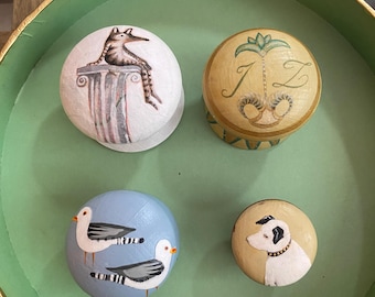 Knob, Hand Painted Quirky Knobs, Cream, Turquoise Handles And Pulls. UPDATE & UPCYCLE Furniture, Drawers, Cabinets, Fox Knob, White Dog Knob
