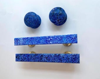 Blue D Handles & Pulls, Painted Denham Blue Speckled Dresser Drawer, Cabinet Knobs, Dark Blue Knob, Modern Handle, Speckled Cornflower Blue.