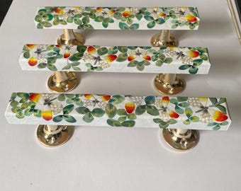 LARGE D Handles, Butterfly Handle, Colorful Hand Painted Pulls For Chest of Drawers & Cabinets, Orange White Pull 17 cm, Clover Leaf Handle.