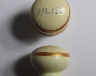 Knob, Letter Knob, Initial, Monogram Handle & Pull. Hand Painted Lower Case Letters On Beige Gold Knobs, Upcycle, Personalize Wood Furniture