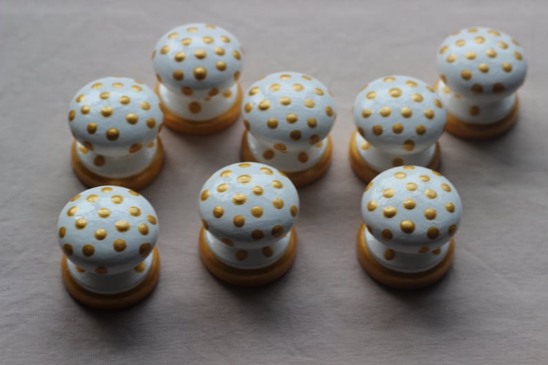 Knobs dresser and drawer knob white gold knob spotty knobs Etsy