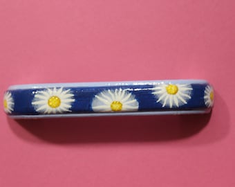 handles, pulls, cabinet and drawer painted D handles, flower design, daisy, painted daisy, blue handles, knobs and pulls for upcycling. knob