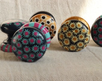 Traditional dresser knob, black and gold knob, unique painted cabinet knobs, drawer pulls, furniture knobs, wood painted pulls, Daisy design