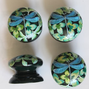 Drawer Knob, Luxury Inspired Handles to Up Date Furniture, Dragonfly Pull, Butterfly Knob, Deep Green Decor, Painted Decorative Handle Pull
