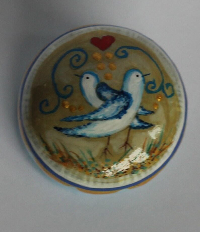 bird knob, rustic style, handles and pulls, rustic style handles, bluebird love heart, love heart knob, bird heart knobs, painted bird. image 2