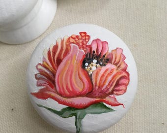 Pomos de tocador con diseño de tulipán, imagen de flor, pomo de armario único, tiradores de cajón pintados, pomo de mueble con flor roja, decoración shabby chic. FLOR.