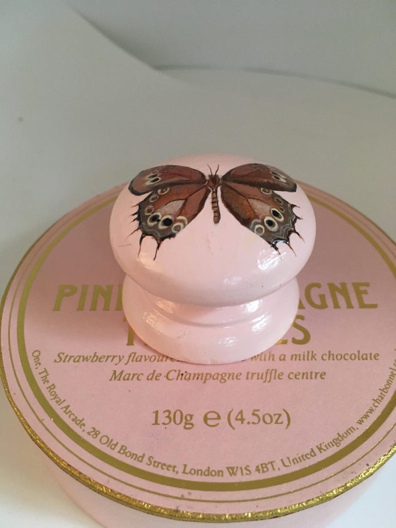 Peut inclure: Un r&eacute;cipient rose avec un bouton d&eacute;coratif en forme de papillon. Le bouton est peint en rose avec un motif de papillon d&eacute;taill&eacute; dans des tons bruns. Le r&eacute;cipient porte l'inscription "Strawberry flavour" et "130g (4.5oz)".