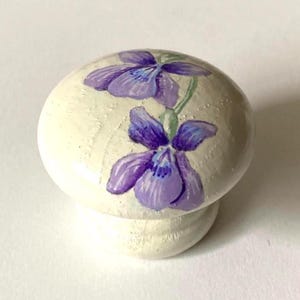 Knobs, Handles, Pulls, Small Knob. Up-Date & Upcycle Furniture. Violet Flower, White, Purple Knob. Pretty Flower, 35mm Painted Drawer Knob.