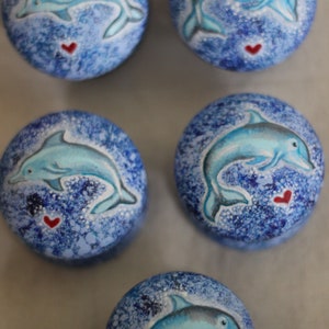 Dolphin, sea design, blue knob, up cycle, hand painted dolphin handles and pulls, furniture knob, sea theme, Drawer pulls and knobs, blue.