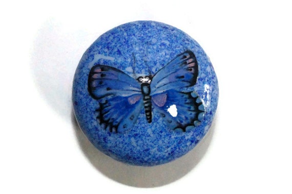 Beautiful Blue Butterfly Dresser Knob Speckle Effect Etsy