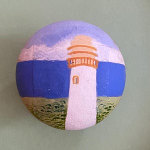 Boutons, poignées, poignées de meuble en bois. Bouton peint à la main. Bouton avec poignée Light House Art. Bouton vert, poignée bleue, mer et phare.